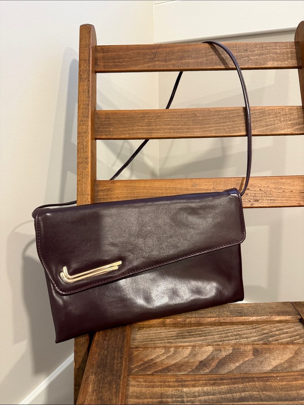 Vintage Oxblood Burgundy Envelope Clutch Shoulder Bag Gold Hardware Minimalist